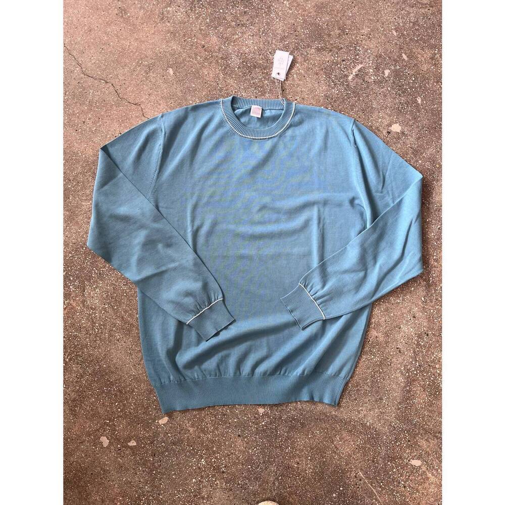 NEW ELEVENTY men's cotton crew sweater in aqua blue